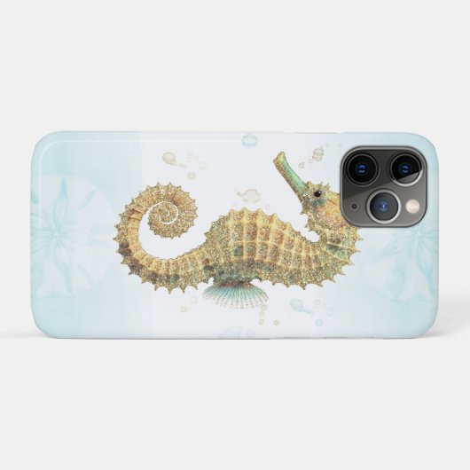 Zeepaardje Blauwgroen & Gouden Waterverf Kuststran Case-Mate iPhone Case (Achterkant (horizontaal))