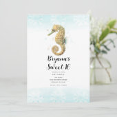 Zeepaardje Blauwgroen & Gouden Waterverf Sweet 16 Kaart (Staand voorkant)