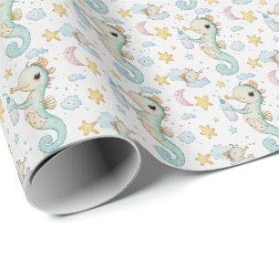 Zeepaardje Cute Baby Pastel Watercolor Patroon Cadeaupapier