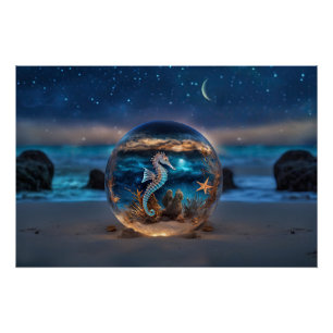 Zeepaardje en Starfish Beach Surreal Fantasy Perfect Poster