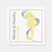 Zeepaardje en zeewier, grijs en geel huwelijk servet (Voorkant)