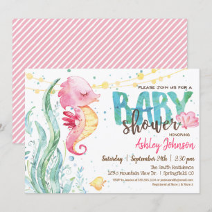 Zeepaardje, Meisje Baby shower uitnodiging