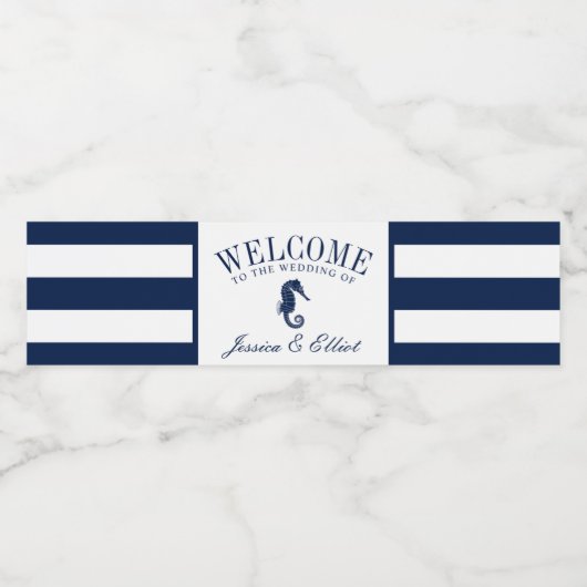 zeepaardje | Nautische bruiloft Welkom Waterfles Etiket (Enkel label)