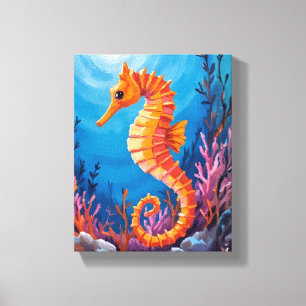 Zeepaardje   Oceaan Dier Koraalrif Aquarel Canvas Afdruk
