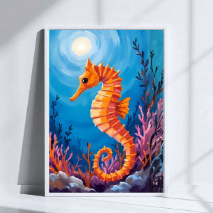 Zeepaardje Oceandier Koraalrif Aquarel Poster