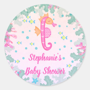 Zeepaardje onder het Zee Baby shower Ronde Sticker