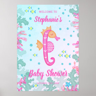 Zeepaardje onder het Zee Blauw Baby shower Poster