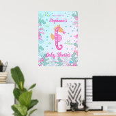 Zeepaardje onder het Zee Blauw Baby shower Poster (Thuiskantoor)
