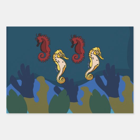 Zeepaardje onder het Zee Kustkust Verjaardag Inpakpapier Vel (Voorkant)