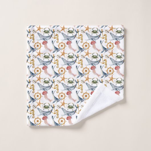 Zeepaardje, Schepen Wiel, Walvissen, Krab, Zeester Bad Handdoek (Wasdoekje)