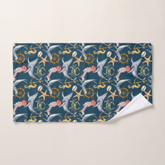 Zeepaardje, Schepen Wiel, Walvissen, Krab, Zeester Bad Handdoek (Handdoek)