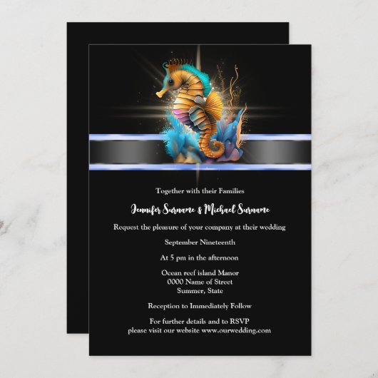 Zeepaardje schittert nautisch sinaasappel blauwe z kaart (Voorkant / Achterkant)