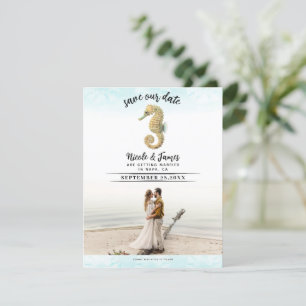 Zeepaardje Turquoise & Goud Aquarel Bewaar de Datu Kaart