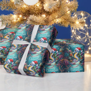 Zeepaardje vis Onderzee Kerstfeest Cadeaupapier
