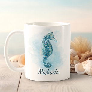 Zeepaardje Waterverf Aqua Blue Coastal Koffiemok