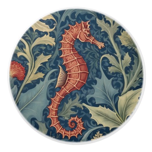 Zeepaardje William Morris stijl R Zee Ocean Marine Keramische Knop (Voorkant)