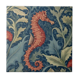 Zeepaardje William Morris stijl R Zee Ocean Marine Tegeltje