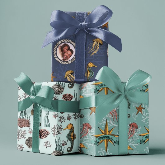 Zeepaardje, Zeesterren, Kwallen & Koraal Nautisch Inpakpapier Vel