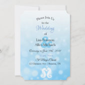 Zeepaardjes Blue Bokeh bruiloft uitnodigingen (Voorkant)