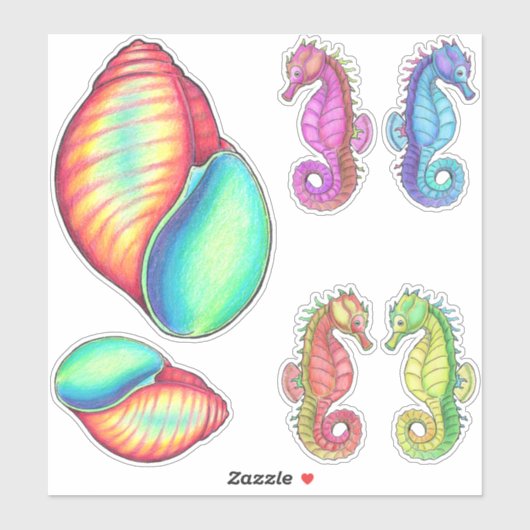 Zeepaardjes en Shell Vinyl Sticker Set (Vel)