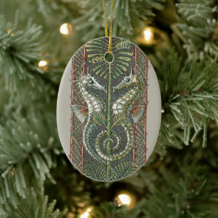 Zeepaardjes en Zeewier,  Art Nouveau Keramisch Ornament