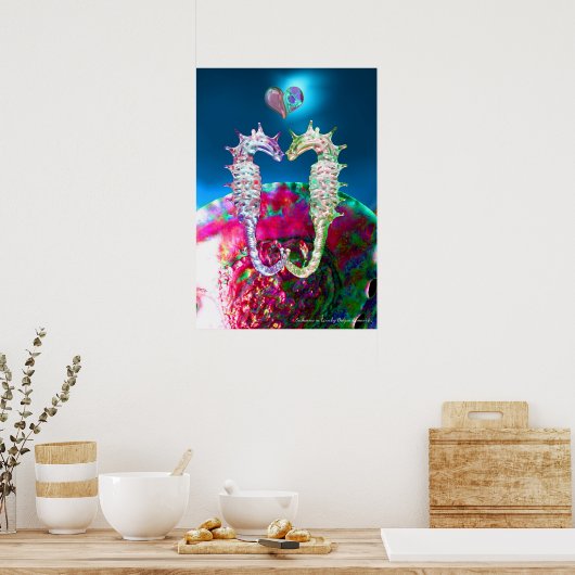 ZEepaARDJES IN LOVE EN ROZE BLauwe PARELMOER Poster (Keuken)