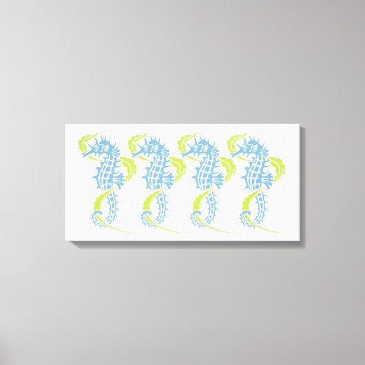 Zeepaardjes schemerblauw, limoengroen en zeewier canvas afdruk (Voorkant)