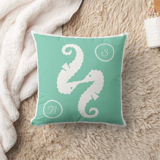Zeepaardjes strand bruiloft aangepaste monogram ku kussen (Deken)