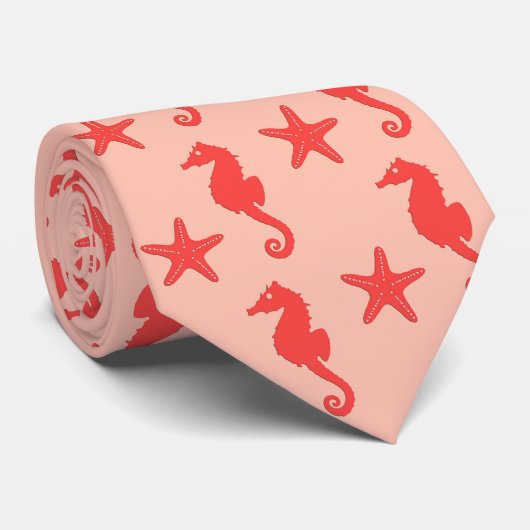 Zeepaardkoraal en zeesterkreeft — koraalschoppen v stropdas (Opgerold)