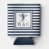 Zeepaardmarineblauw Stripe nautisch monogram kan c Blikjeskoeler (Voorkant)