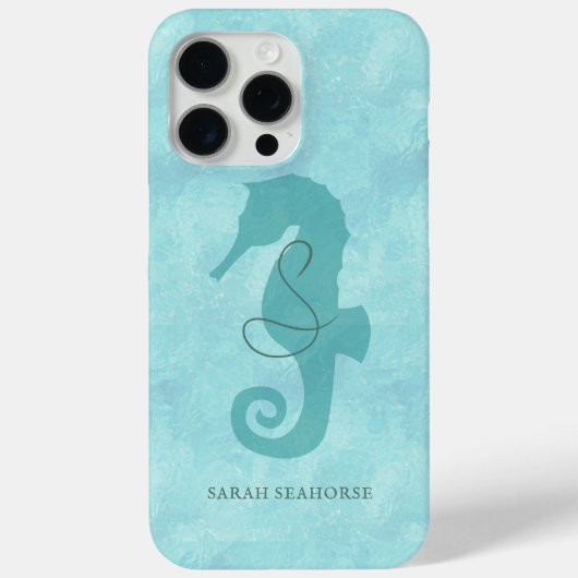 Zeepaardmonogram Aqua Blue Cool Tropische Vis Case-Mate iPhone Case (Achterkant)
