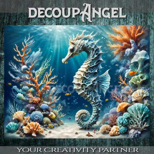 Zeepaardschat onder de golven - Decoupage - Tissuepapier