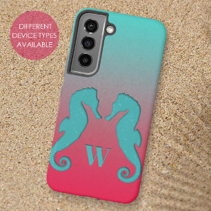 Zeepaardsilhouetten Nautisch Eenvoudig Monogram Samsung Galaxy Hoesje