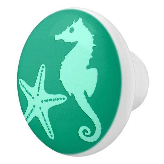 Zeepaardvis — blauwgroen- en zeepuipersgroen keramische knop (Rechts)