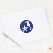 Zeepaardvis, marineblauw en wit ronde sticker (Envelop)