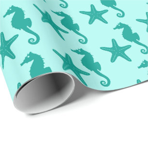 Zeepaardvis — turquoise en aqua cadeaupapier