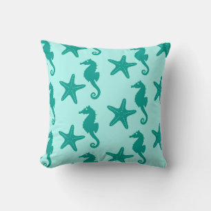 Zeepaardvis — turquoise en aqua kussen