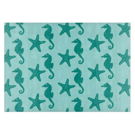 Zeepaardvis — turquoise en aqua snijplank (Voorkant)