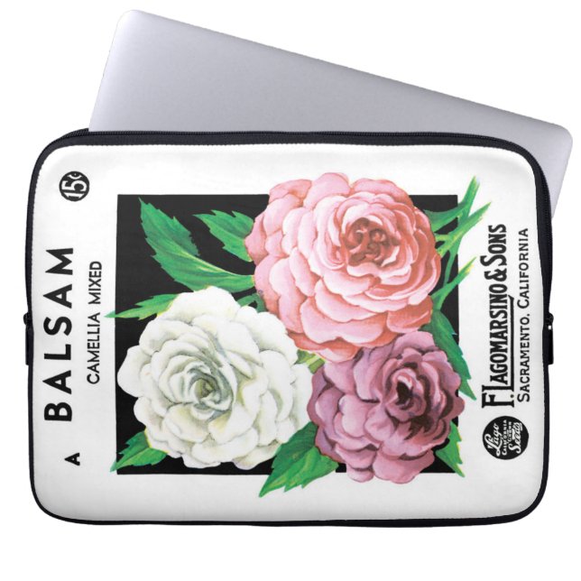  zeepakketlabel Art, Camellia Flowers Laptop Sleeve (Voorkant)