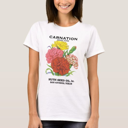 zeepakketlabel kunst, anjerbloemen t-shirt (Voorkant)