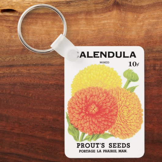  zeepakketlabel kunst, kalendula-bloemen sleutelhanger (Voorkant)