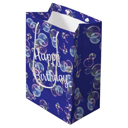 zeepbelletjes op blauw medium cadeauzakje (Voorkant Gekanteld)