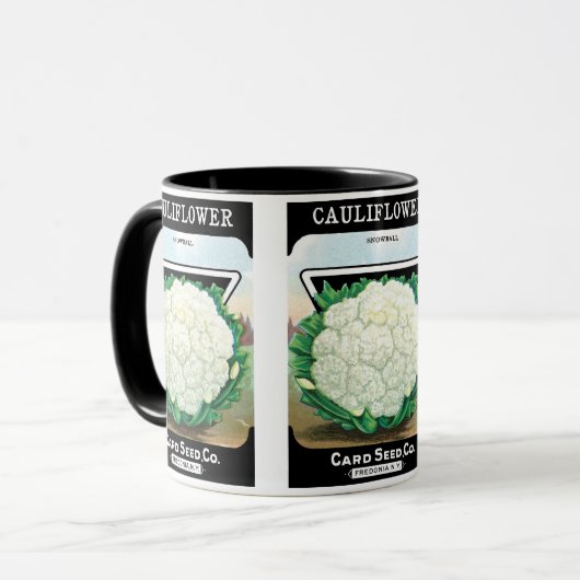 zeepverpakkingslabel kunst, bloemkool Veggies Mok (Voorkant links)