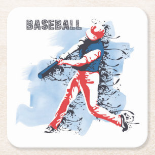 Zeer Cool en Kleurrijke Baseball Speler Swinging Vierkante Kartonnen Onderzetter