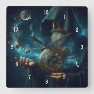 Zeer Cool en Mysterieuze Wizard of Time Vierkante Klok