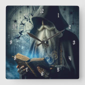 Zeer Cool en Mysterieuze Wizard of Time Vierkante Klok (Voorkant)