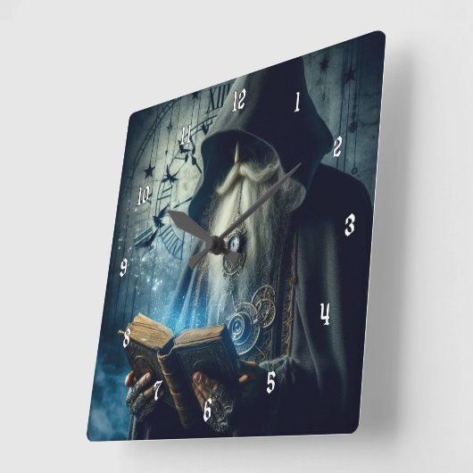 Zeer Cool en Mysterieuze Wizard of Time Vierkante Klok (Hoek)