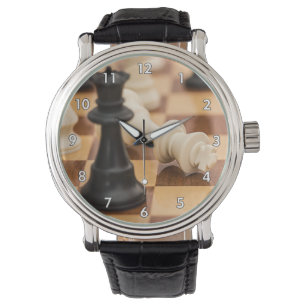 Zeer Cool Schaakbord met Stukken Horloge