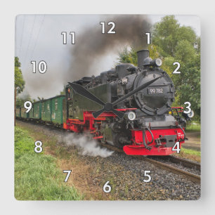 Zeer coole  stoomtreinlocomotief vierkante klok