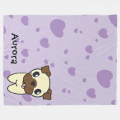 Zeer Cute Aurora de Pug Paarse Heart Fleece Deken (Voorkant (Horizontaal))